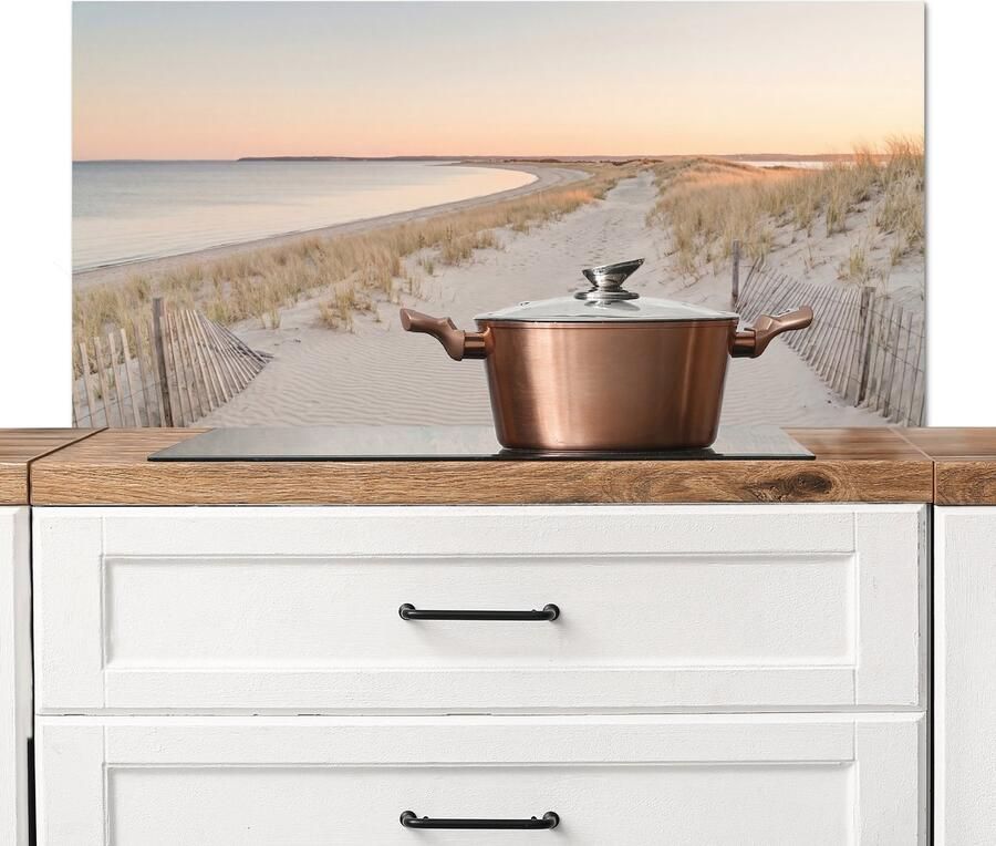 KitchenYeah Spatscherm keuken 100x50 cm Kookplaat achterwand Kustlijn Horizon Hek Muurbeschermer Spatwand fornuis Hoogwaardig aluminium