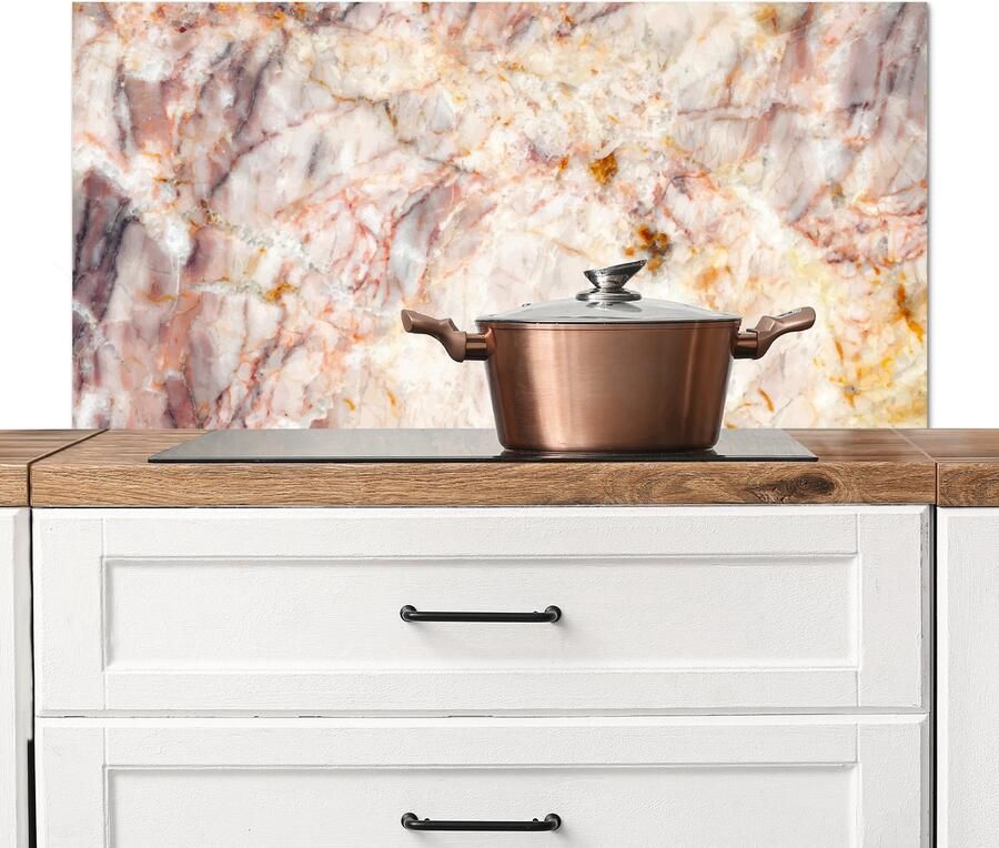 KitchenYeah Spatscherm keuken 100x50 cm Kookplaat achterwand Marmer Oranje Bruin Muurbeschermer Spatwand fornuis Hoogwaardig aluminium