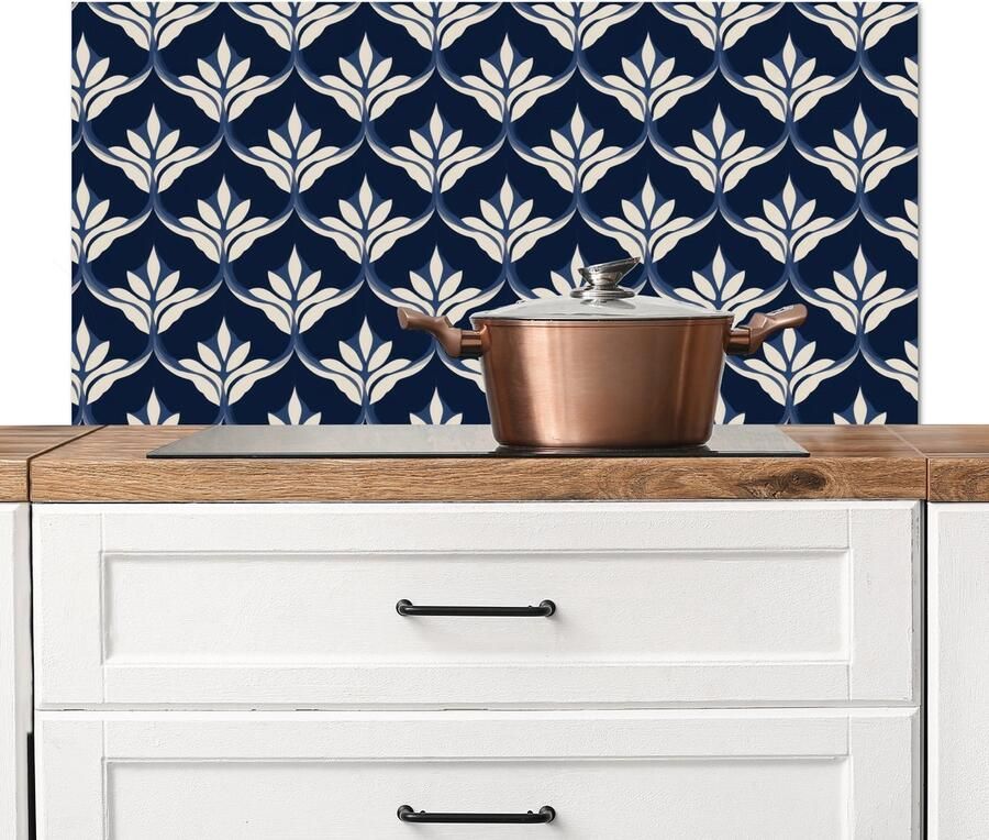 KitchenYeah Spatscherm keuken 100x50 cm Kookplaat achterwand Modern Ontwerp Blauw Muurbeschermer Spatwand fornuis Hoogwaardig aluminium