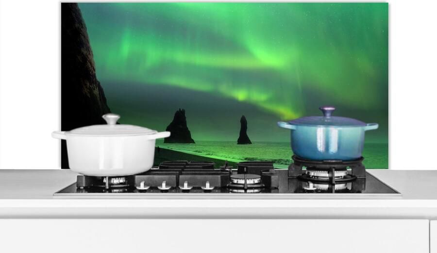 KitchenYeah Spatscherm keuken 100x50 cm Kookplaat achterwand Noorderlicht Zee IJsland Muurbeschermer Spatwand fornuis Hoogwaardig aluminium