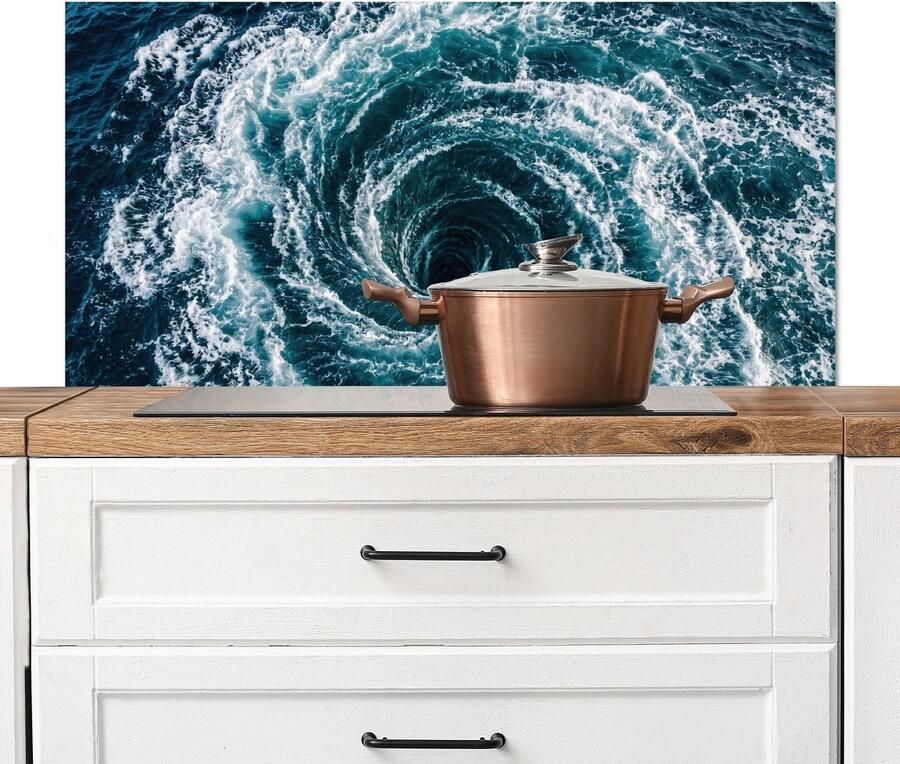 KitchenYeah Spatscherm keuken 100x50 cm Kookplaat achterwand Oceaan Blauw Draaikolk Muurbeschermer Spatwand fornuis Hoogwaardig aluminium