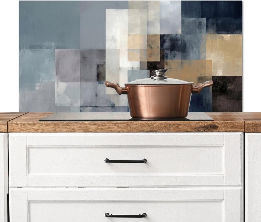 KitchenYeah Spatscherm keuken 100x50 cm Kookplaat achterwand Rechthoeken Abstract Blauw Muurbeschermer Spatwand fornuis Hoogwaardig aluminium