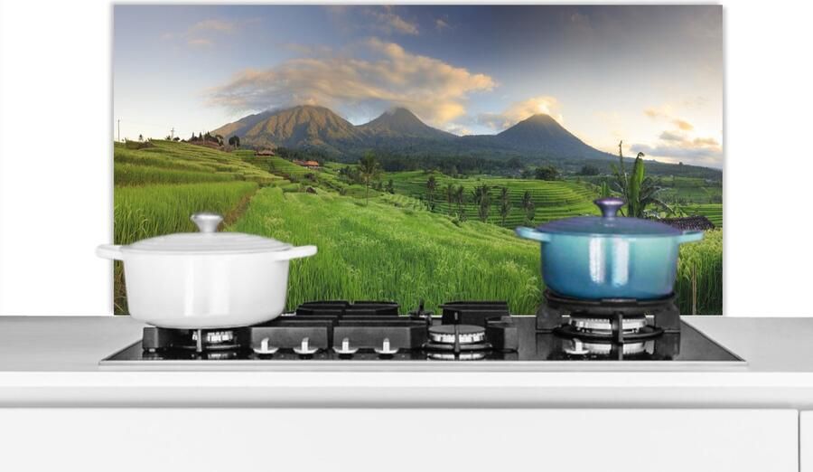 KitchenYeah Spatscherm keuken 100x50 cm Kookplaat achterwand Rijsveldenop Bali Muurbeschermer Spatwand fornuis Hoogwaardig aluminium