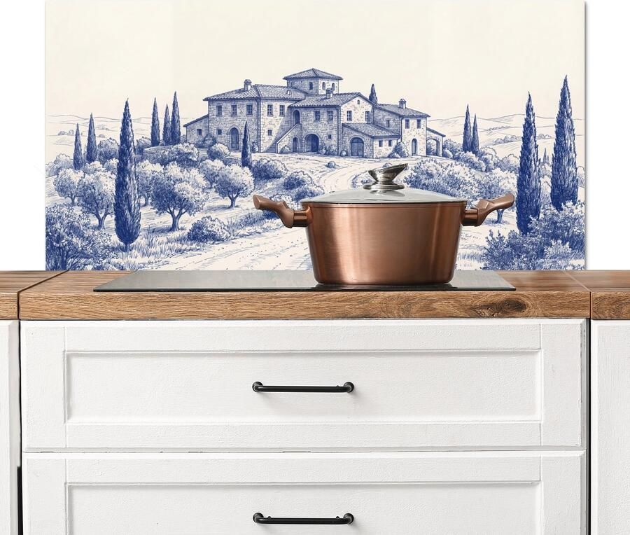 KitchenYeah Spatscherm keuken 100x50 cm Kookplaat achterwand Rustiek Landgoed Blauw Muurbeschermer Spatwand fornuis Hoogwaardig aluminium