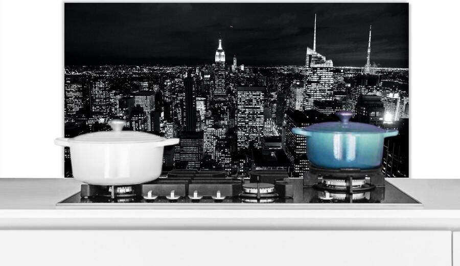 KitchenYeah Spatscherm keuken 100x50 cm Kookplaat achterwand Skyline Zwart Wit New York Amerika Muurbeschermer Spatwand fornuis Hoogwaardig aluminium