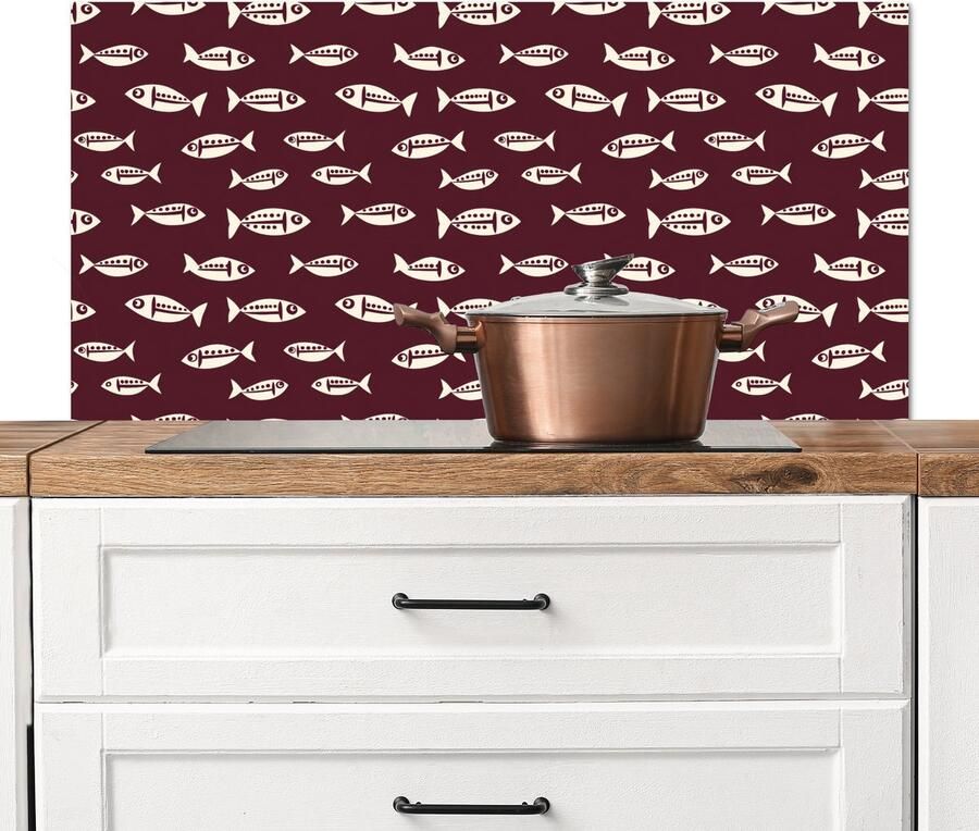 KitchenYeah Spatscherm keuken 100x50 cm Kookplaat achterwand Vissen Grafisch Patroon Donker Muurbeschermer Spatwand fornuis Hoogwaardig aluminium