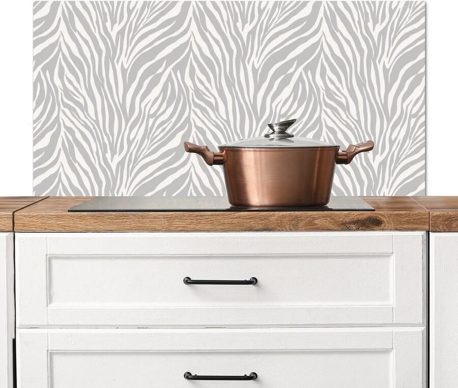 KitchenYeah Spatscherm keuken 100x50 cm Kookplaat achterwand Zebra Motief Grijs Muurbeschermer Spatwand fornuis Hoogwaardig aluminium