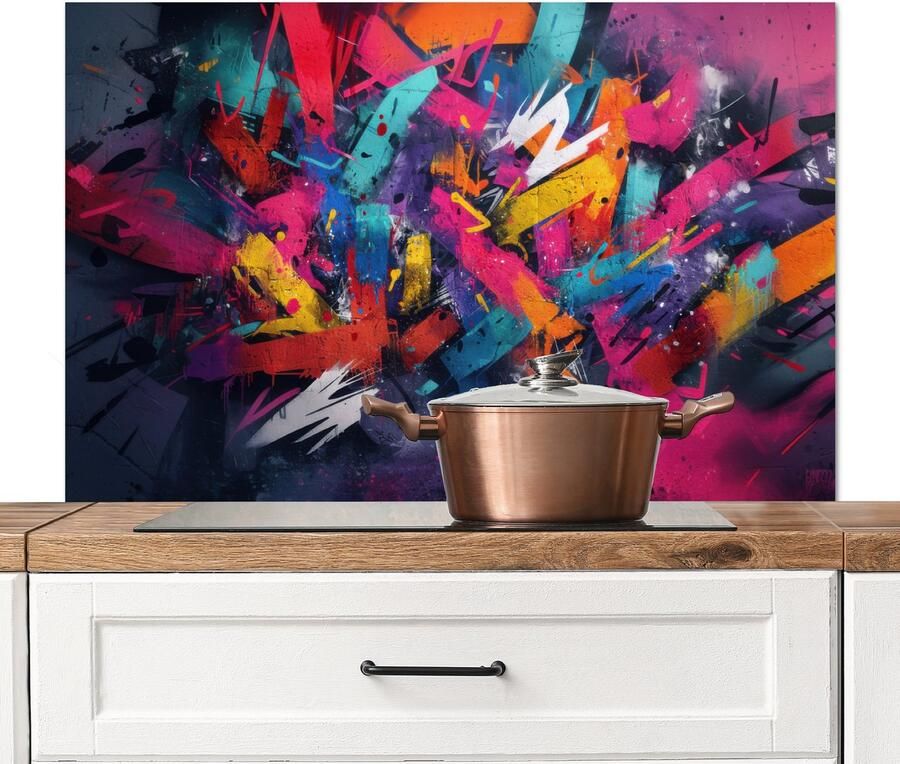 KitchenYeah Spatscherm keuken 100x65 cm Kookplaat achterwand Abstract Explosie Neonkleuren Muurbeschermer Spatwand fornuis Hoogwaardig aluminium