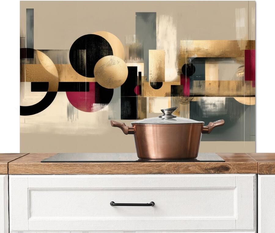 KitchenYeah Spatscherm keuken 100x65 cm Kookplaat achterwand Abstract Vormen Beige Texturen Muurbeschermer Spatwand fornuis Hoogwaardig aluminium