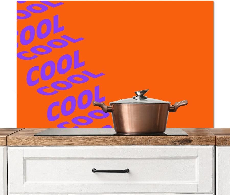 KitchenYeah Spatscherm keuken 100x65 cm Kookplaat achterwand Cool Paars Oranje Muurbeschermer Spatwand fornuis Hoogwaardig aluminium