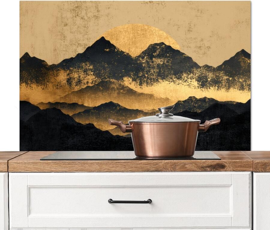 KitchenYeah Spatscherm keuken 100x65 cm Kookplaat achterwand Gouden Bergen bij Maanlicht Muurbeschermer Spatwand fornuis Hoogwaardig aluminium