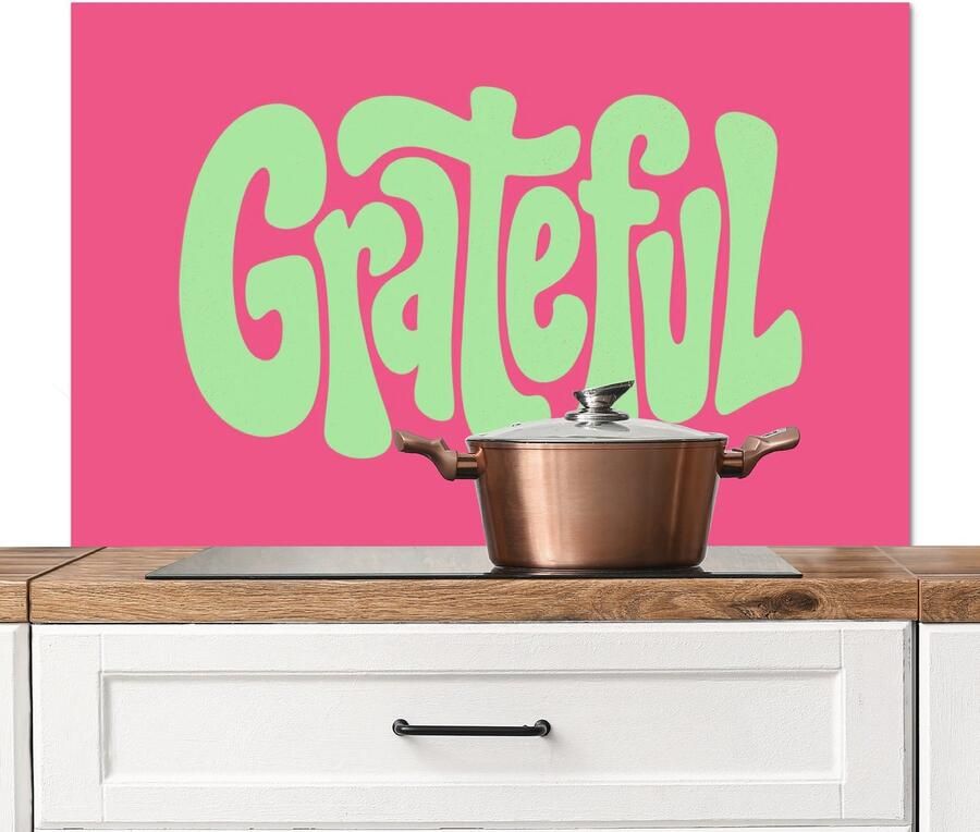 KitchenYeah Spatscherm keuken 100x65 cm Kookplaat achterwand Grateful Groen Grafisch Vloeiend Muurbeschermer Spatwand fornuis Hoogwaardig aluminium