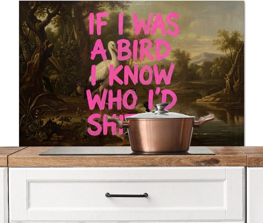 KitchenYeah Spatscherm keuken 100x65 cm Kookplaat achterwand Klassiek Humor Roze Muurbeschermer Spatwand fornuis Hoogwaardig aluminium
