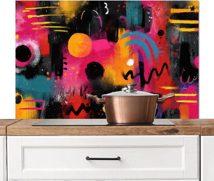 KitchenYeah Spatscherm keuken 100x65 cm Kookplaat achterwand Kleurvlakken Vormen Kleurrijk Abstract Muurbeschermer Spatwand fornuis Hoogwaardig aluminium