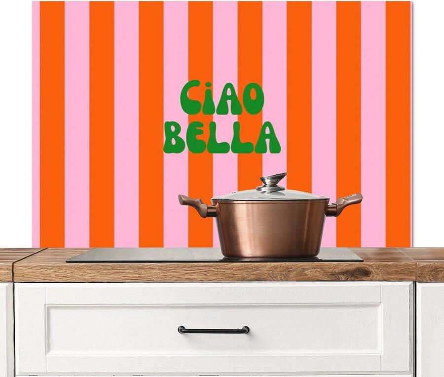 KitchenYeah Spatscherm keuken 100x65 cm Kookplaat achterwand Strepen Oranje Verticaal Ciao bella Muurbeschermer Spatwand fornuis Hoogwaardig aluminium