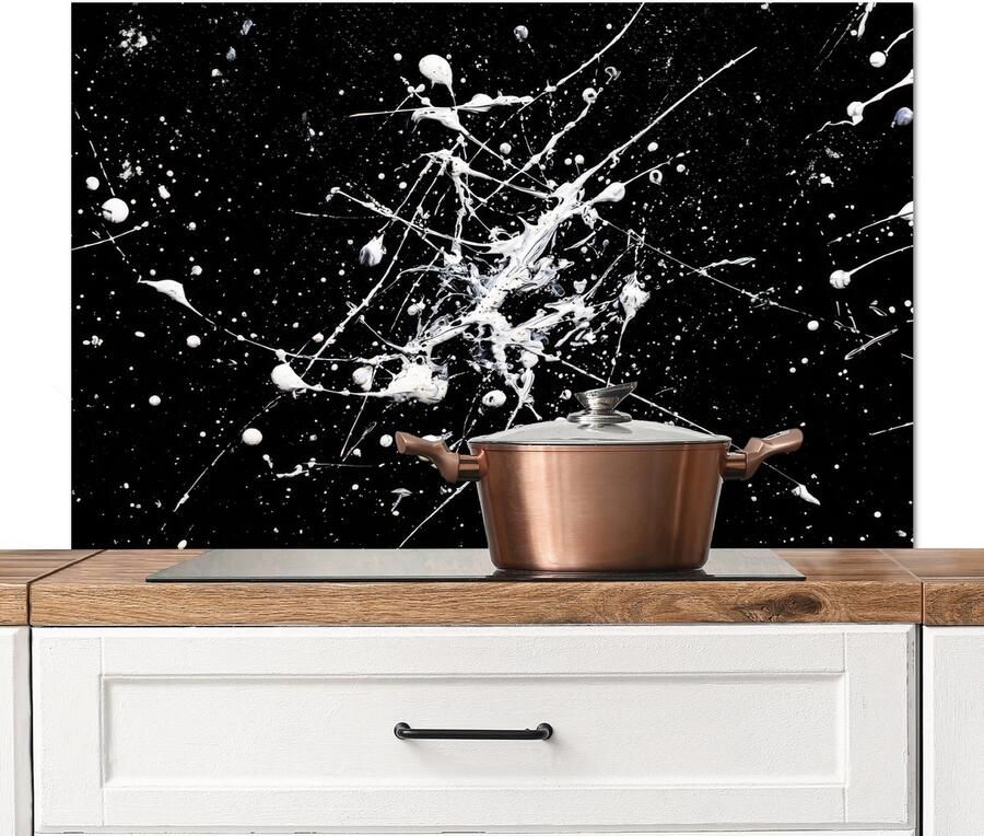 KitchenYeah Spatscherm keuken 100x65 cm Kookplaat achterwand Verfspatten Wit Abstract Explosie Muurbeschermer Spatwand fornuis Hoogwaardig aluminium