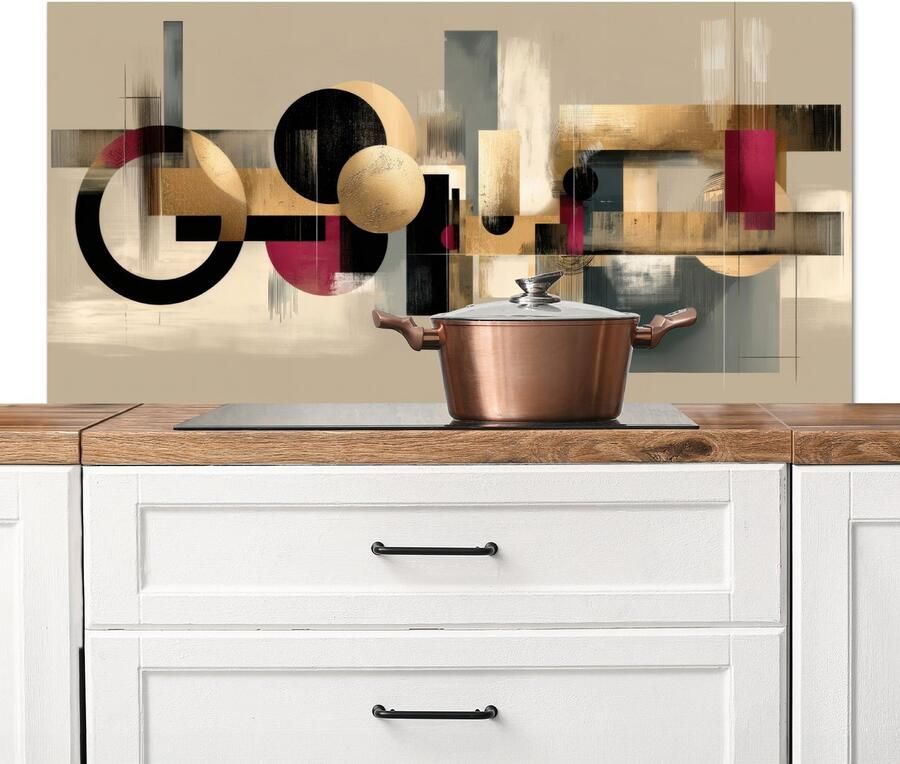 KitchenYeah Spatscherm keuken 120x60 cm Kookplaat achterwand Abstract Vormen Beige Texturen Muurbeschermer Spatwand fornuis Hoogwaardig aluminium