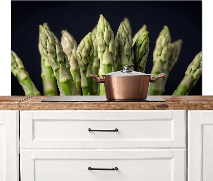 KitchenYeah Spatscherm keuken 120x60 cm Kookplaat achterwand Asperges Groen Zwart Muurbeschermer Spatwand fornuis Hoogwaardig aluminium