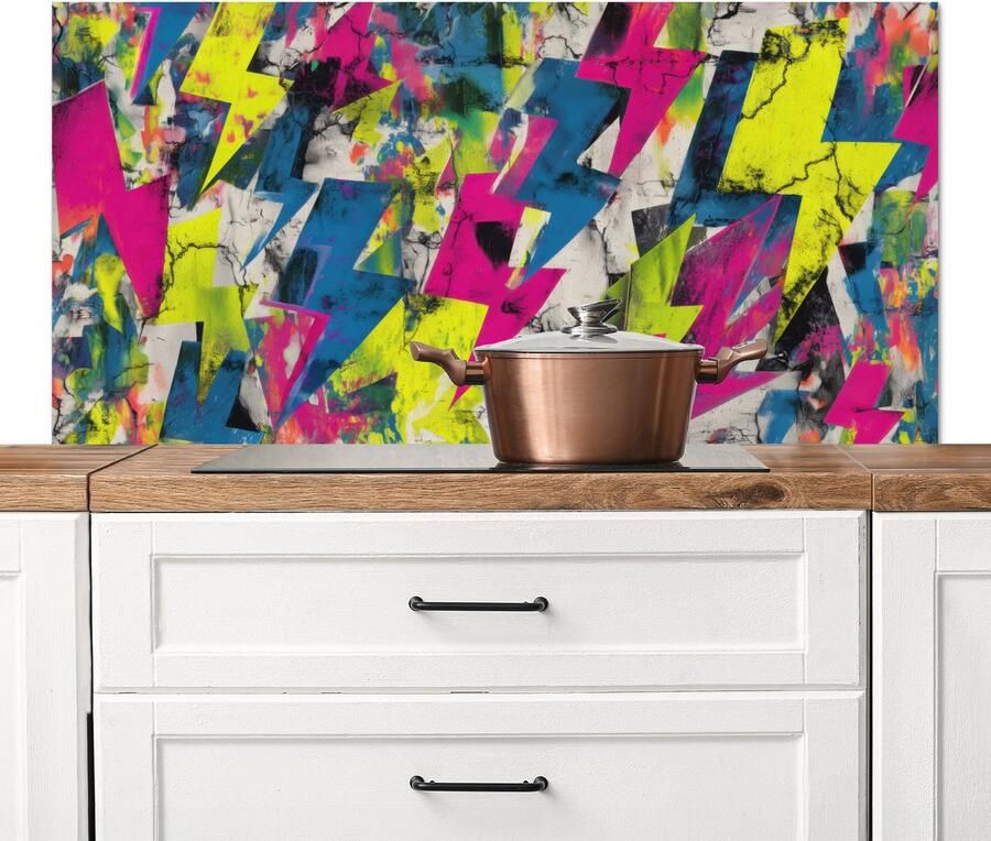 KitchenYeah Spatscherm keuken 120x60 cm Kookplaat achterwand Bliksemschichten Patroon Marmer print Kleuren Muurbeschermer Spatwand fornuis Hoogwaardig aluminium