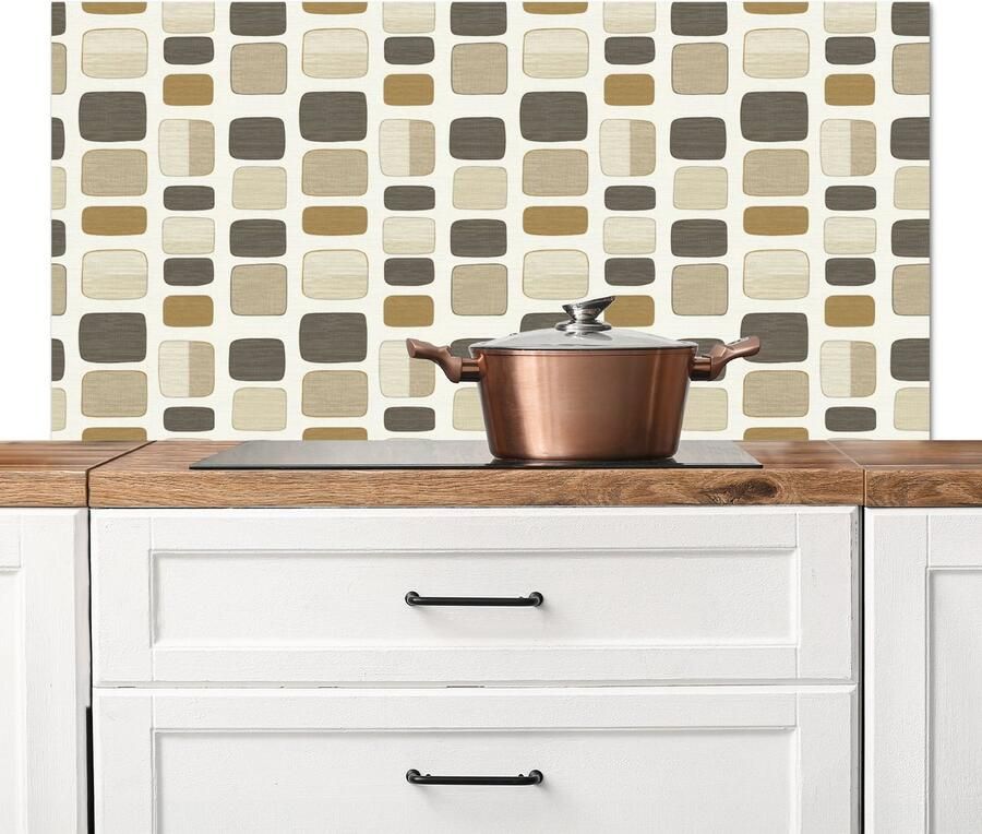 KitchenYeah Spatscherm keuken 120x60 cm Kookplaat achterwand Blokken Vintage Grijs Muurbeschermer Spatwand fornuis Hoogwaardig aluminium