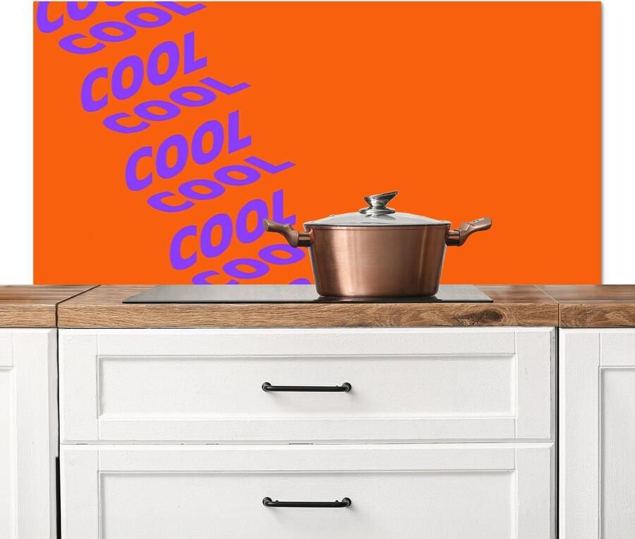 KitchenYeah Spatscherm keuken 120x60 cm Kookplaat achterwand Cool Paars Oranje Muurbeschermer Spatwand fornuis Hoogwaardig aluminium