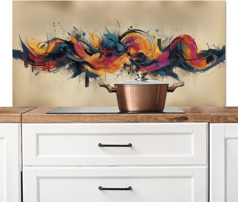 KitchenYeah Spatscherm keuken 120x60 cm Kookplaat achterwand Explosie Kleurrijk Vormen Abstract Muurbeschermer Spatwand fornuis Hoogwaardig aluminium