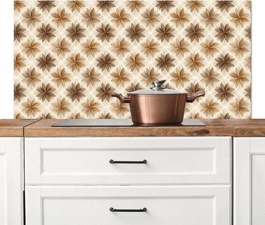 KitchenYeah Spatscherm keuken 120x60 cm Kookplaat achterwand Geografisch Patroon Bruin Muurbeschermer Spatwand fornuis Hoogwaardig aluminium
