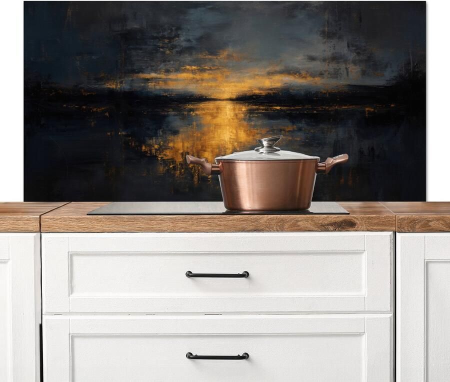 KitchenYeah Spatscherm keuken 120x60 cm Kookplaat achterwand Gouden Reflectie op Water Muurbeschermer Spatwand fornuis Hoogwaardig aluminium