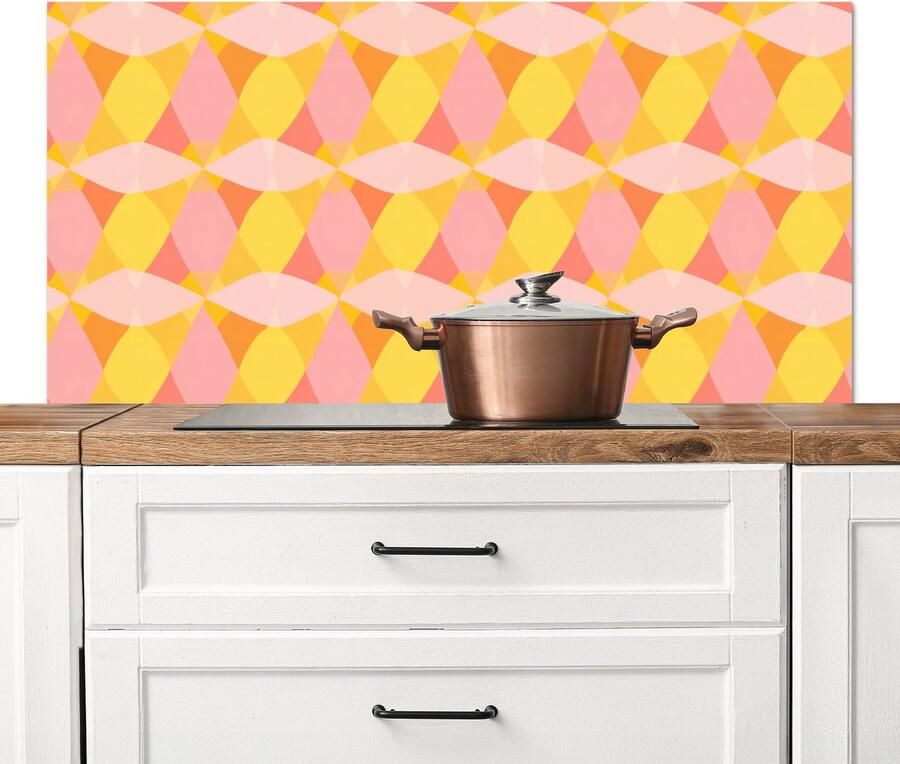 KitchenYeah Spatscherm keuken 120x60 cm Kookplaat achterwand Kleurrijk Ruitpatroon Bladvormen Muurbeschermer Spatwand fornuis Hoogwaardig aluminium