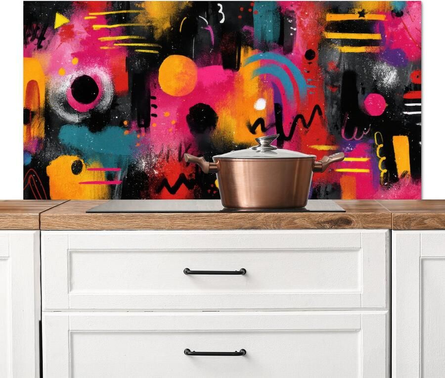 KitchenYeah Spatscherm keuken 120x60 cm Kookplaat achterwand Kleurvlakken Vormen Kleurrijk Abstract Muurbeschermer Spatwand fornuis Hoogwaardig aluminium