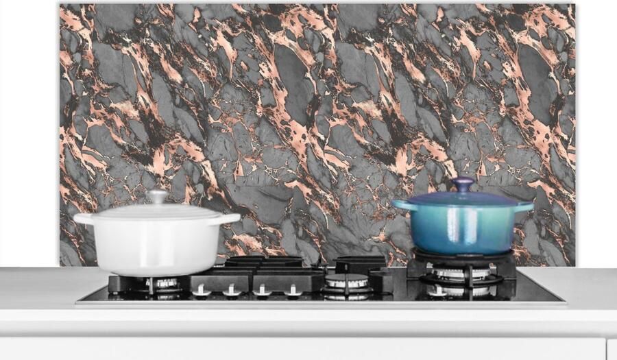 KitchenYeah Spatscherm keuken 120x60 cm Kookplaat achterwand Marmer Rose Grijs Patronen Muurbeschermer Spatwand fornuis Hoogwaardig aluminium Keuken decoratie aanrecht