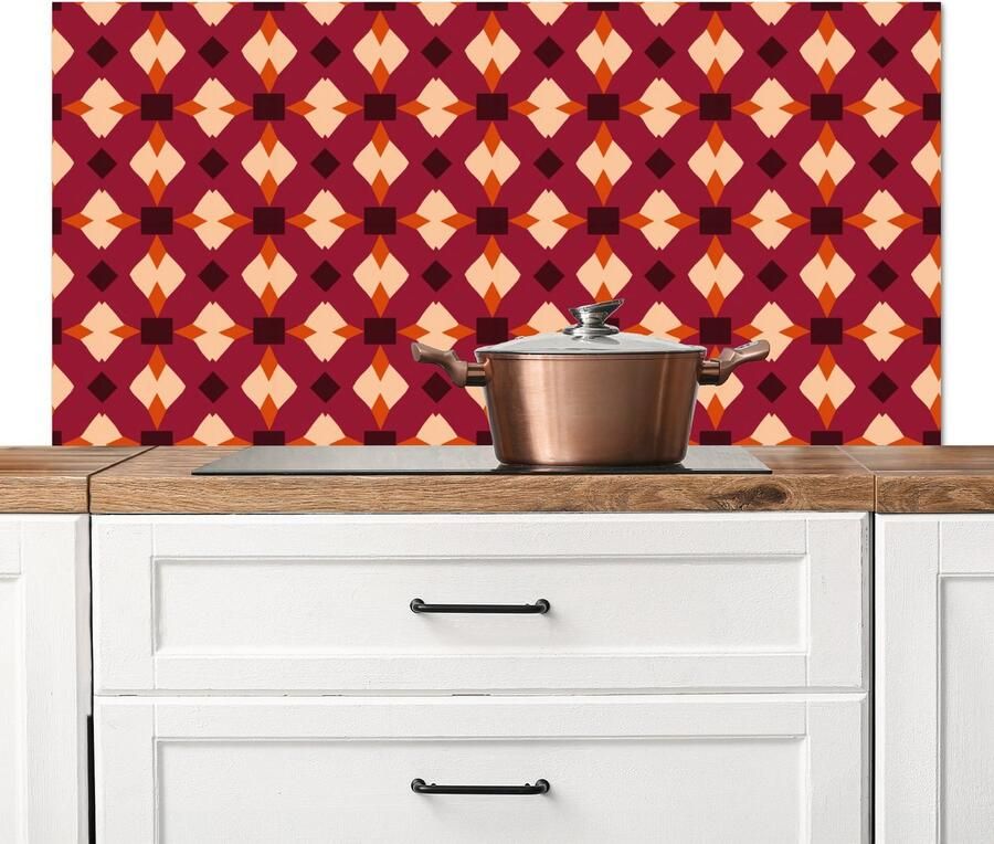 KitchenYeah Spatscherm keuken 120x60 cm Kookplaat achterwand Retro Patroon Kleurrijk Muurbeschermer Spatwand fornuis Hoogwaardig aluminium