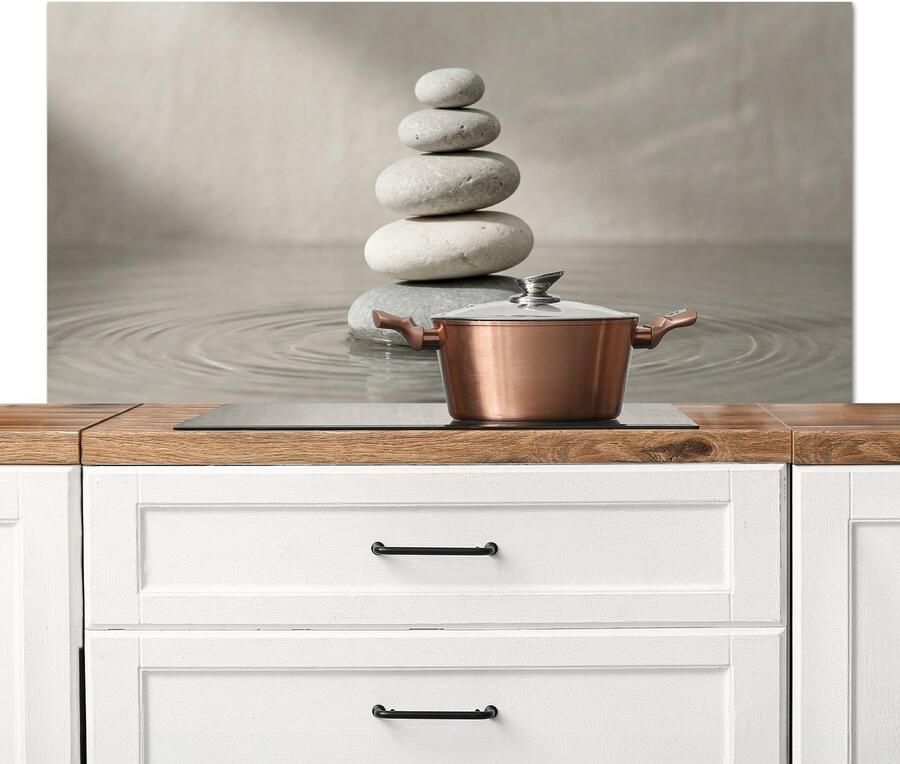 KitchenYeah Spatscherm keuken 120x60 cm Kookplaat achterwand Stenen Water Grijs Muurbeschermer Spatwand fornuis Hoogwaardig aluminium
