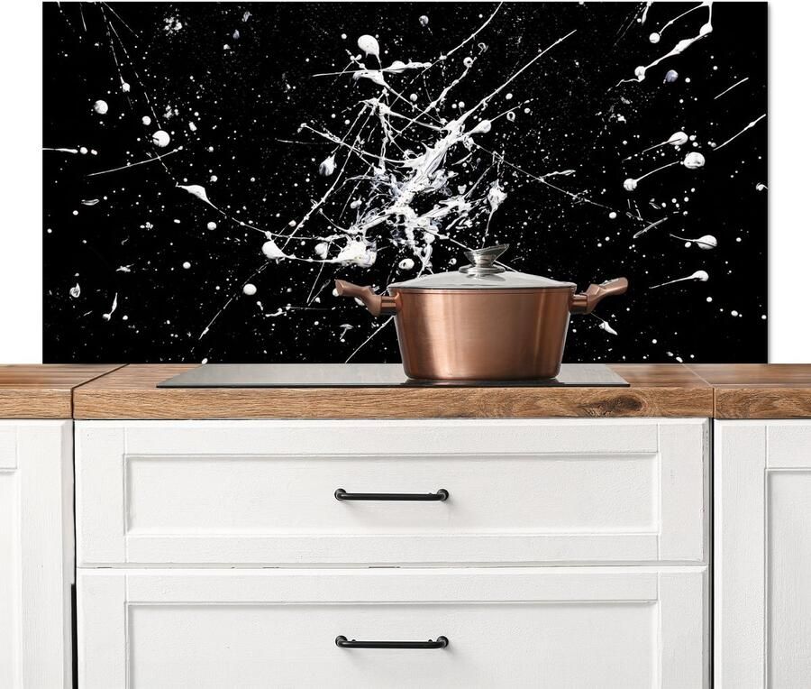KitchenYeah Spatscherm keuken 120x60 cm Kookplaat achterwand Verfspatten Wit Abstract Explosie Muurbeschermer Spatwand fornuis Hoogwaardig aluminium