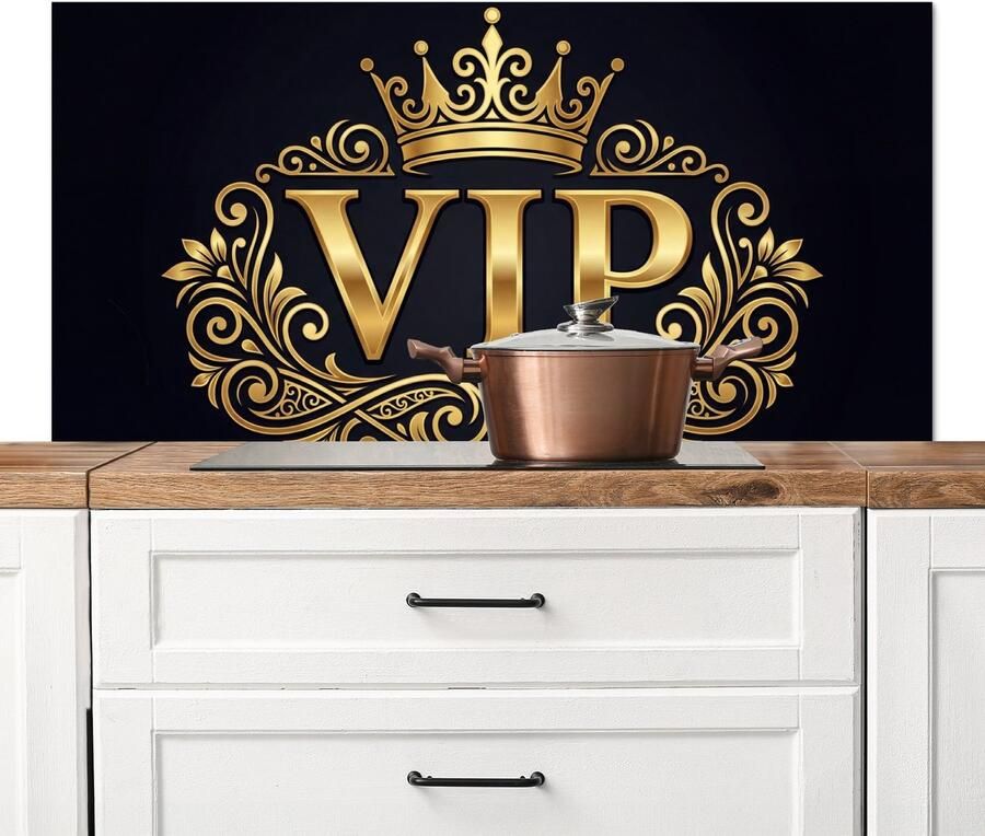 KitchenYeah Spatscherm keuken 120x60 cm Kookplaat achterwand VIP Kroon Goud Muurbeschermer Spatwand fornuis Hoogwaardig aluminium