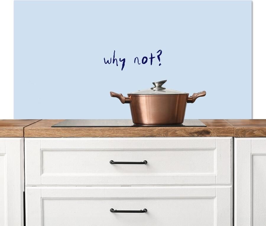 KitchenYeah Spatscherm keuken 120x60 cm Kookplaat achterwand Why not Blauw Donker blauw Quote Muurbeschermer Spatwand fornuis Hoogwaardig aluminium