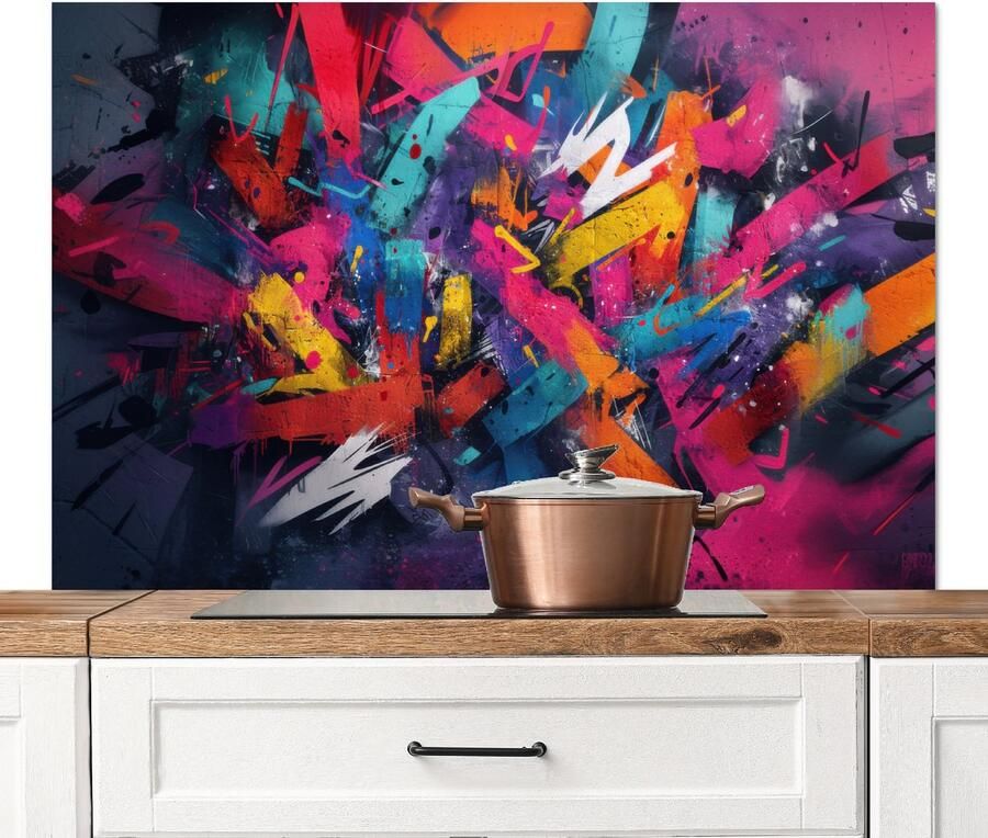 KitchenYeah Spatscherm keuken 120x80 cm Kookplaat achterwand Abstract Explosie Neonkleuren Muurbeschermer Spatwand fornuis Hoogwaardig aluminium