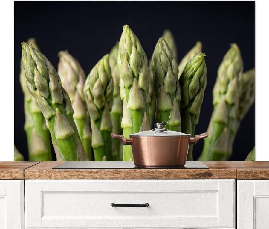 KitchenYeah Spatscherm keuken 120x80 cm Kookplaat achterwand Asperges Groen Zwart Muurbeschermer Spatwand fornuis Hoogwaardig aluminium