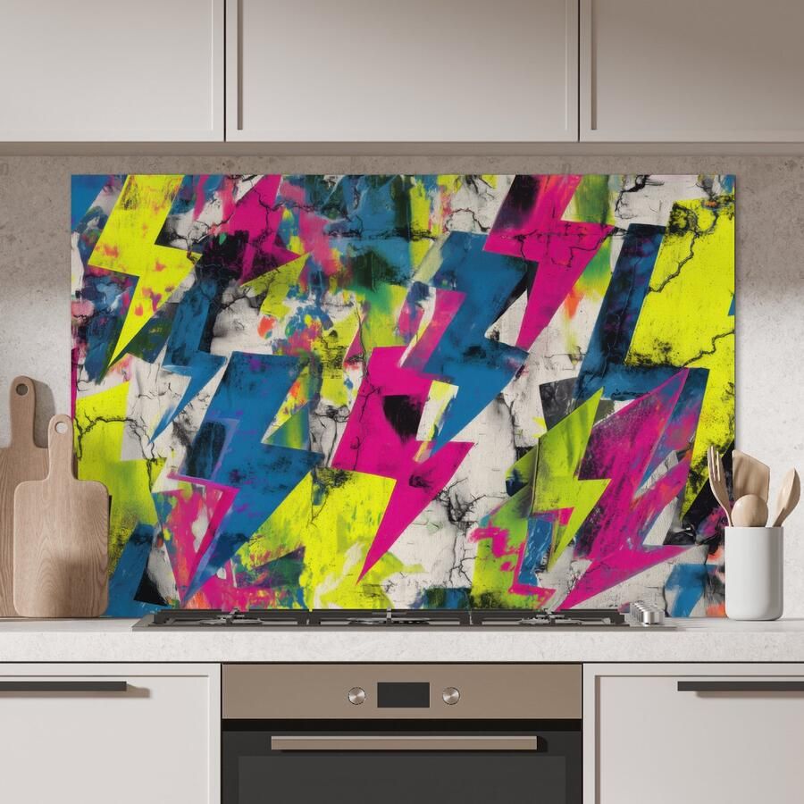 KitchenYeah Spatscherm keuken 120x80 cm Kookplaat achterwand Bliksemschichten Patroon Marmer print Kleuren Muurbeschermer Spatwand fornuis Hoogwaardig aluminium