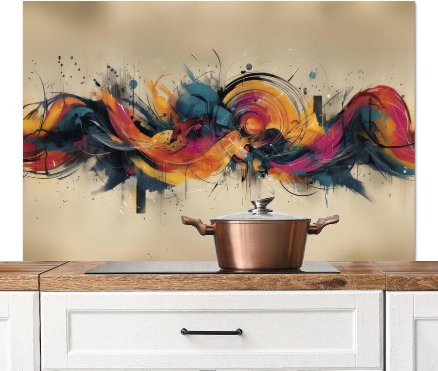 KitchenYeah Spatscherm keuken 120x80 cm Kookplaat achterwand Explosie Kleurrijk Vormen Abstract Muurbeschermer Spatwand fornuis Hoogwaardig aluminium