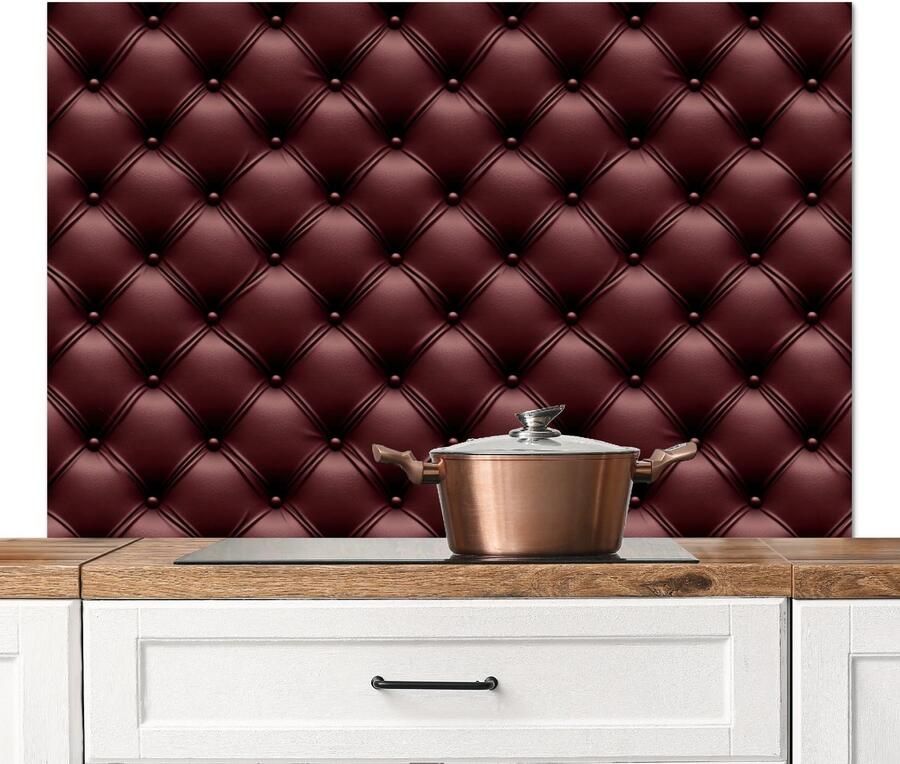 KitchenYeah Spatscherm keuken 120x80 cm Kookplaat achterwand Leer Patroon Bordeaux Muurbeschermer Spatwand fornuis Hoogwaardig aluminium