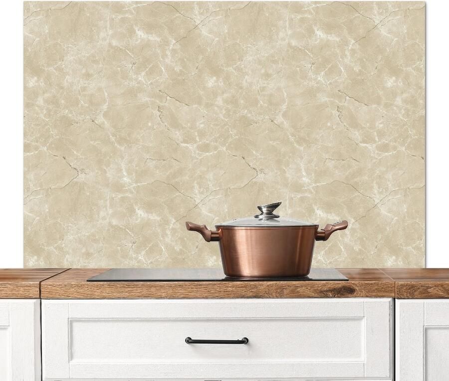 KitchenYeah Spatscherm keuken 120x80 cm Kookplaat achterwand Lichtbeige Marmer print Diffusie adering Muurbeschermer Spatwand fornuis Hoogwaardig aluminium