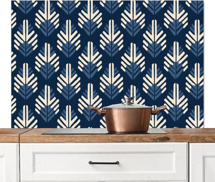 KitchenYeah Spatscherm keuken 120x80 cm Kookplaat achterwand Modern Patroon Blauw Muurbeschermer Spatwand fornuis Hoogwaardig aluminium