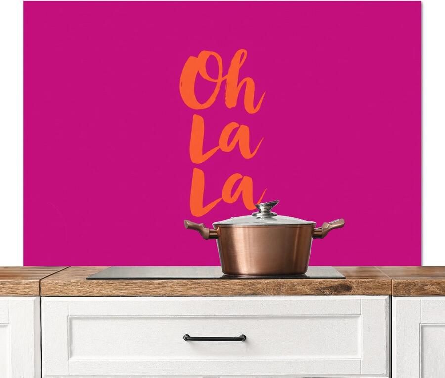 KitchenYeah Spatscherm keuken 120x80 cm Kookplaat achterwand Oh la Roze Oranje Minimalistisch Muurbeschermer Spatwand fornuis Hoogwaardig aluminium
