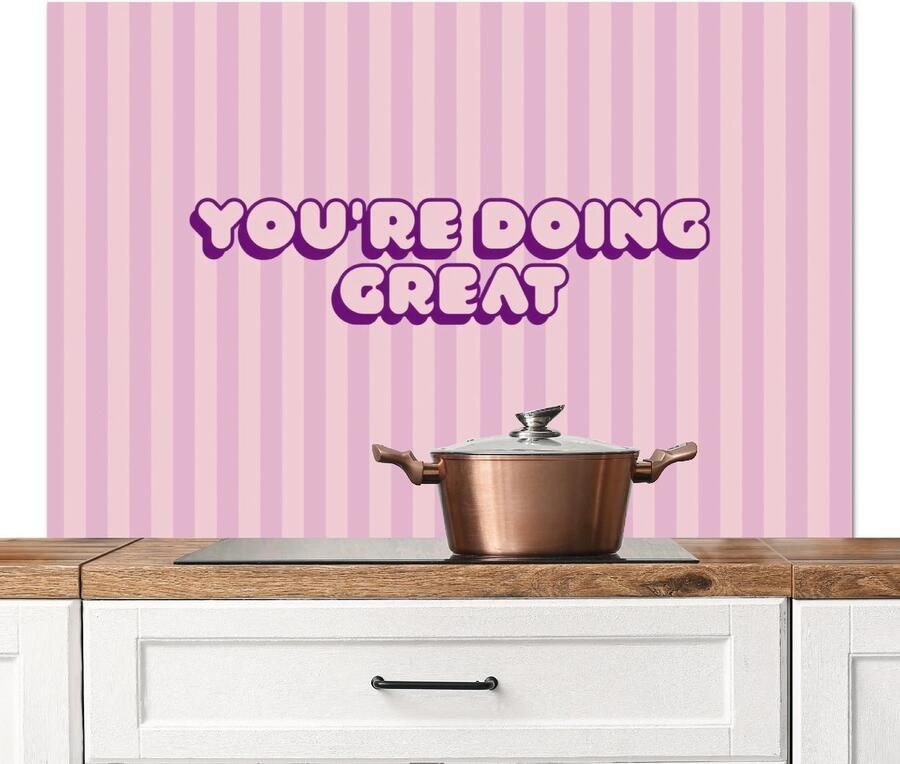 KitchenYeah Spatscherm keuken 120x80 cm Kookplaat achterwand Paars Strepen You're doing great Schaduw Muurbeschermer Spatwand fornuis Hoogwaardig aluminium
