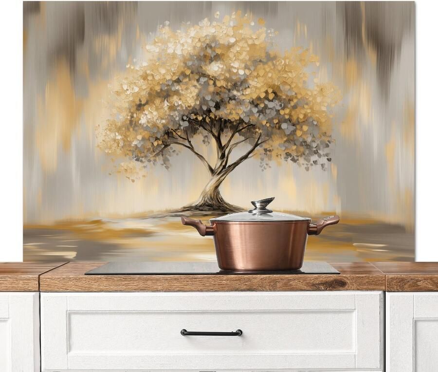 KitchenYeah Spatscherm keuken 120x80 cm Kookplaat achterwand Schilderij Boom Abstract Bladeren Muurbeschermer Spatwand fornuis Hoogwaardig aluminium