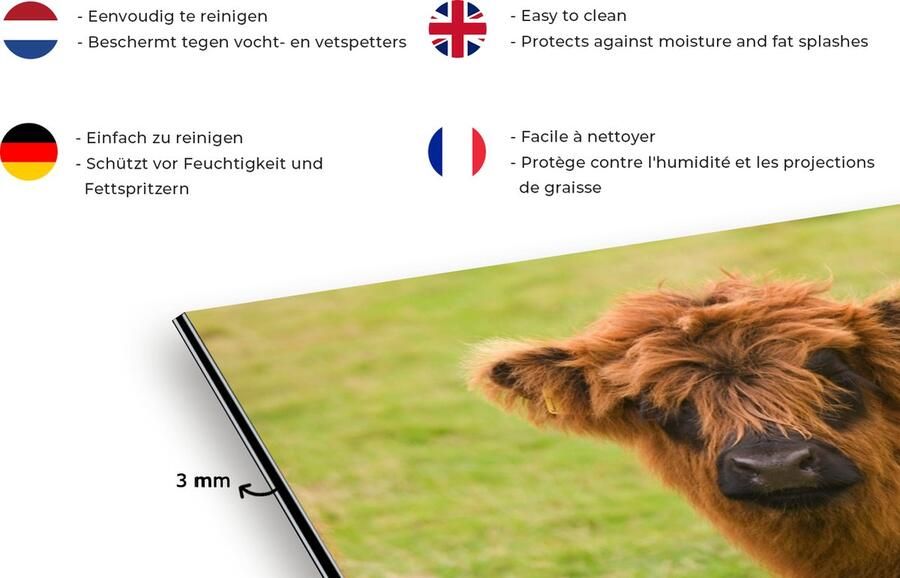 KitchenYeah Spatscherm keuken 120x80 cm Kookplaat achterwand Schotse hooglander Licht Vacht Muurbeschermer Spatwand fornuis Hoogwaardig aluminium