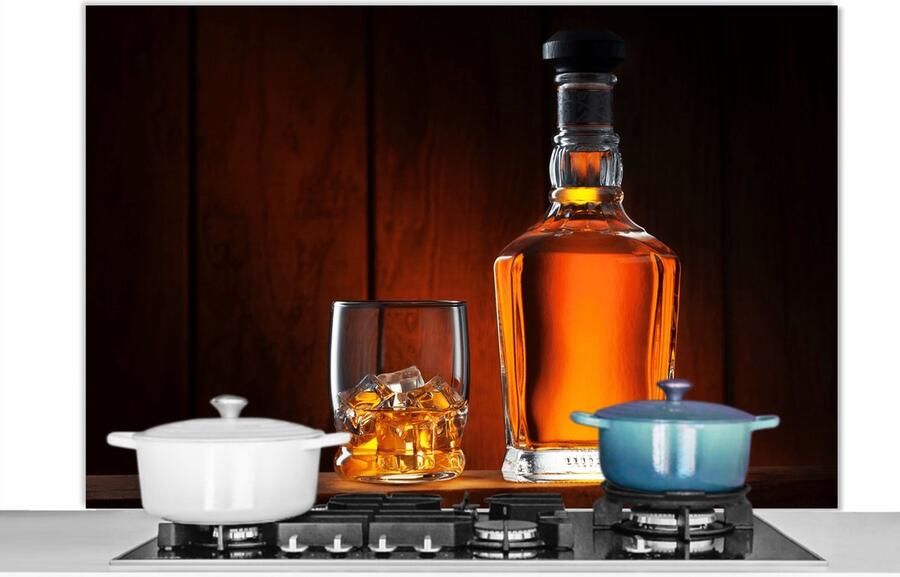 KitchenYeah Spatscherm keuken 120x80 cm Kookplaat achterwand Whiskey Fles Karaf Muurbeschermer Spatwand fornuis Hoogwaardig aluminium