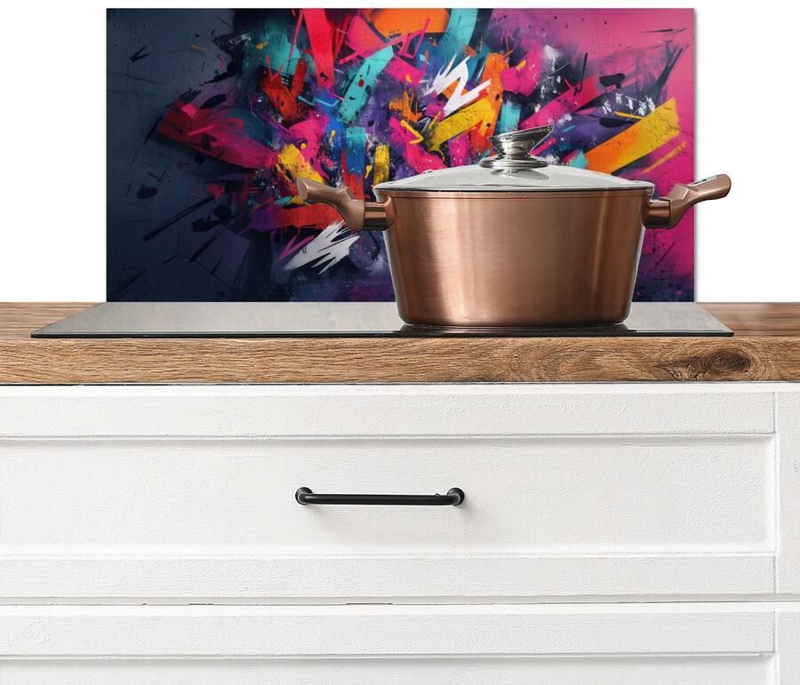 KitchenYeah Spatscherm keuken 60x30 cm Kookplaat achterwand Abstract Explosie Neonkleuren Muurbeschermer Spatwand fornuis Hoogwaardig aluminium