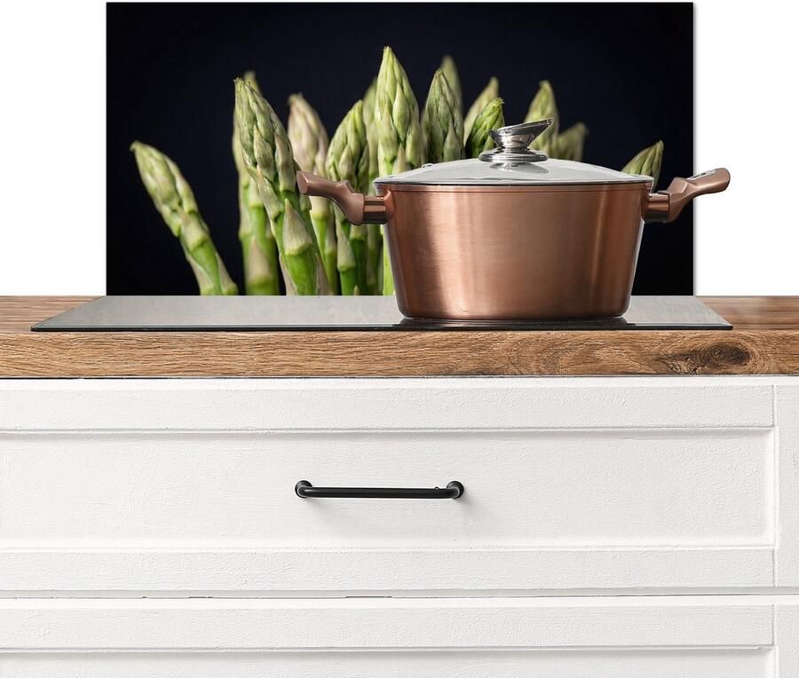 KitchenYeah Spatscherm keuken 60x30 cm Kookplaat achterwand Asperges Groen Zwart Muurbeschermer Spatwand fornuis Hoogwaardig aluminium